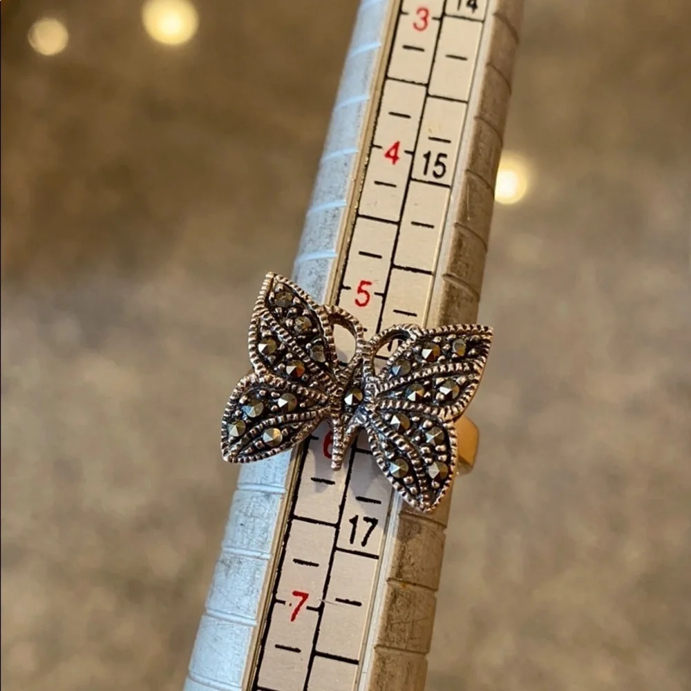New Black Oxidized Butterfly Ring CZ Ring size 6